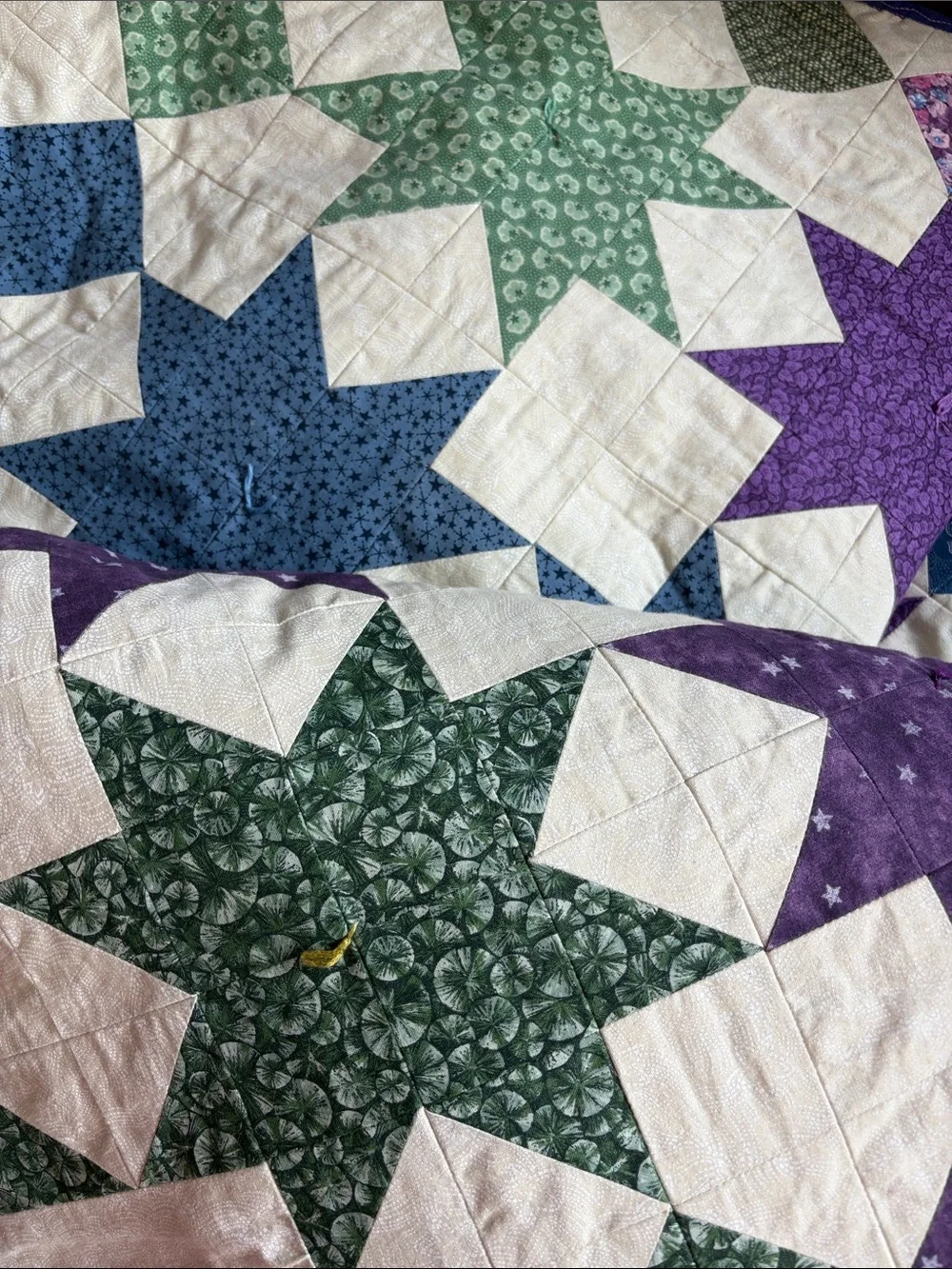 Purple & Green Star Patchwork Quilt - Classic Home Bedding